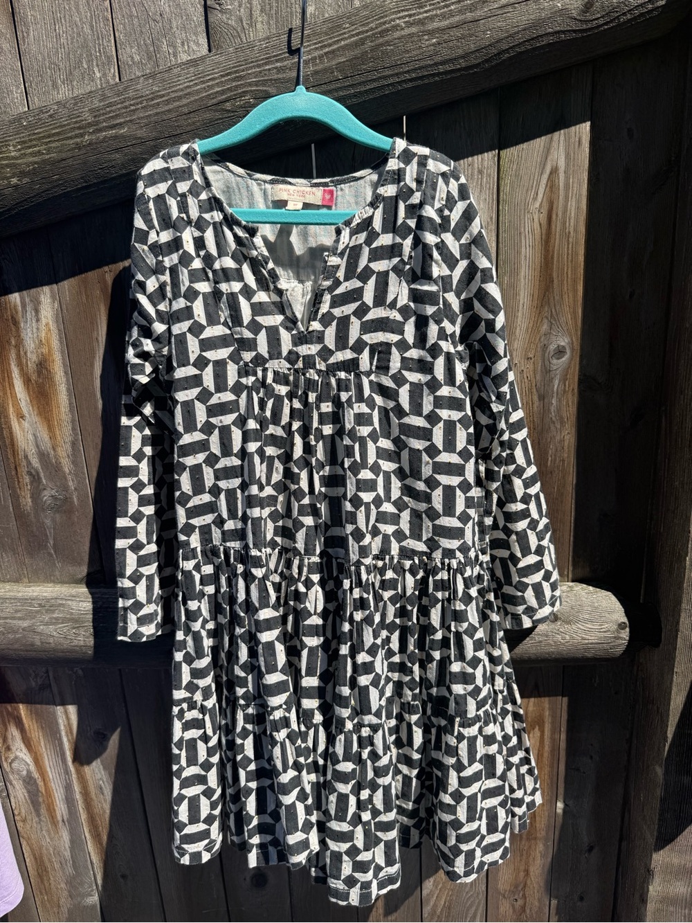 Pink Chicken Black & White Geometric Tiered Dress